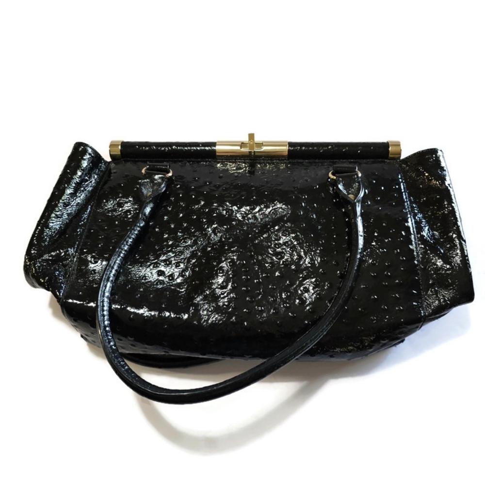 Kate Spade Knightsbridge Constance Leather Satchel Black Ostriche Patent, - Picture 5 of 16